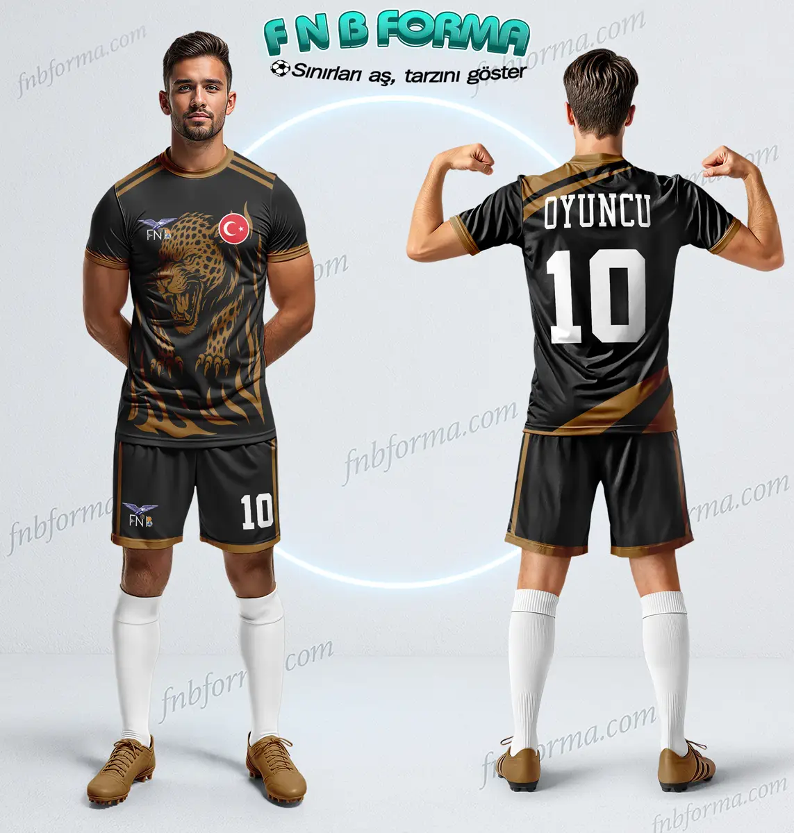 Black football kit with golden lion graphic and elite aggressive design