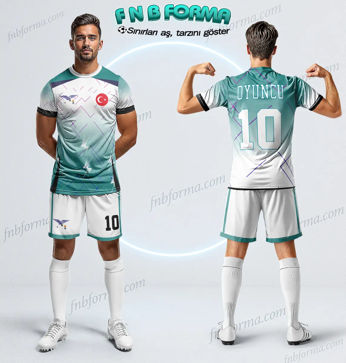 Mint green and white football kit with soft geometric flow and modern clean look