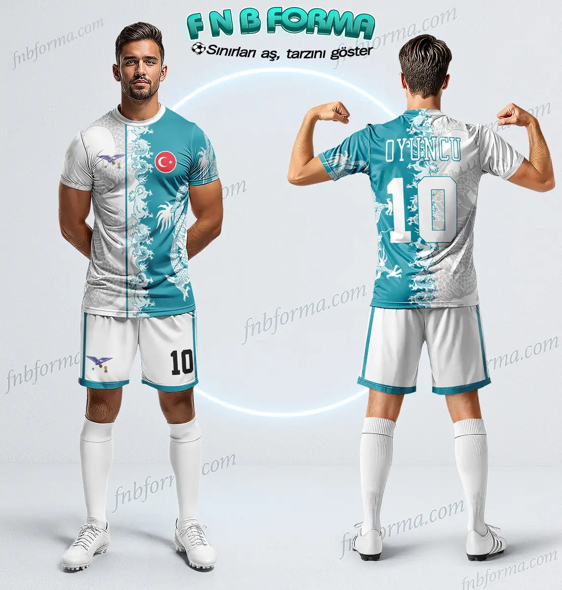 Turquoise Flow White football kit with soft turquoise pattern and clean white base
