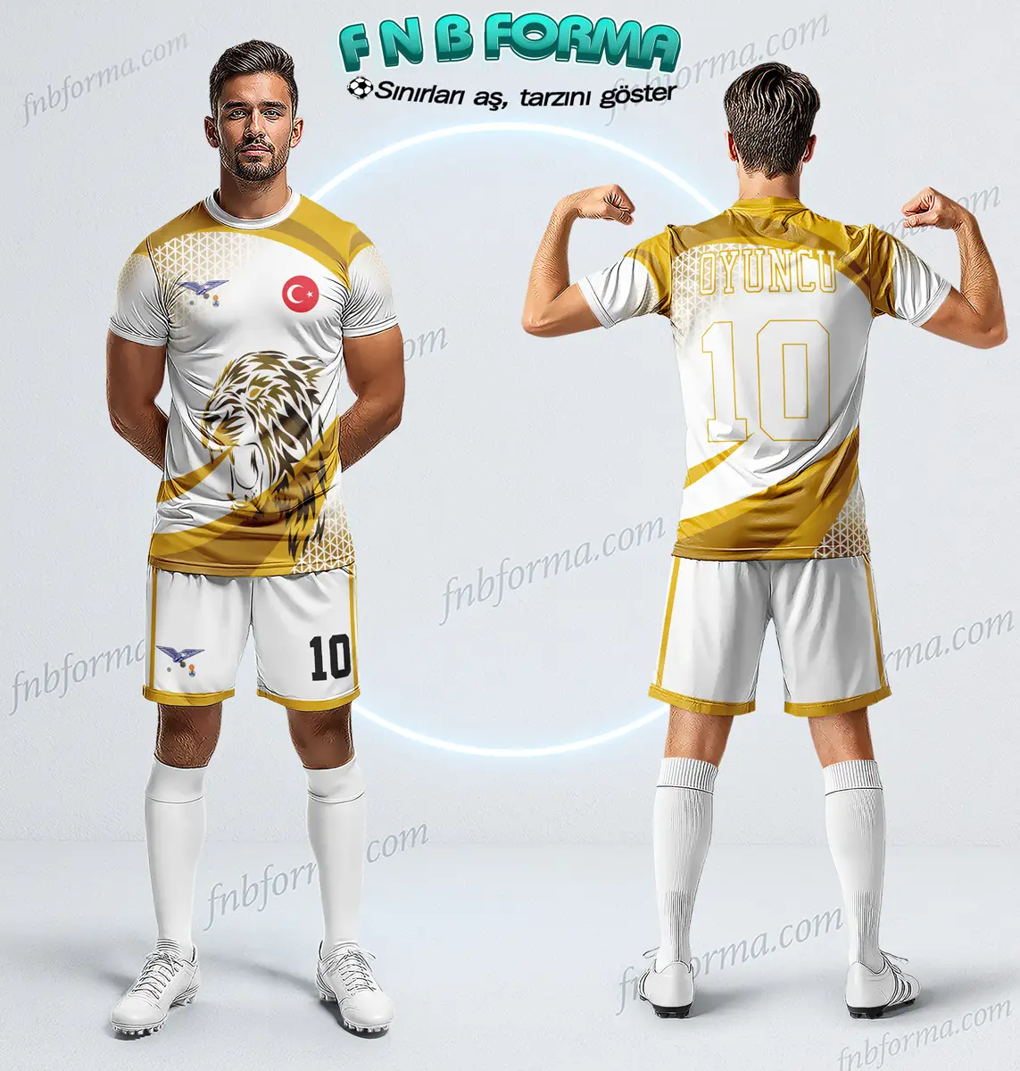 Golden Eagle White Football Kit with eagle graphic and gold details